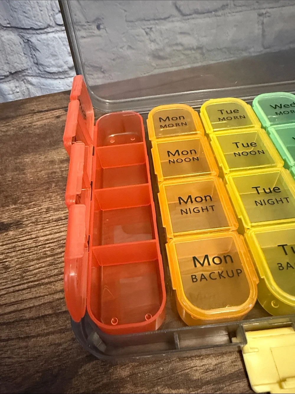 Rainbow Weekly Pill Organizer with Yellow Latch